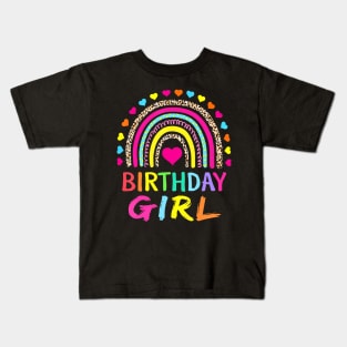 Birthday Girl Leopard Rainbow Birthday Party Family Kids T-Shirt